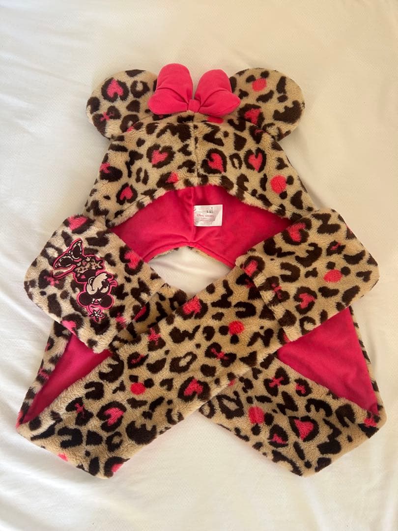 ディズニー ミニーマウス ヒョウ柄マフラーファンキャップ