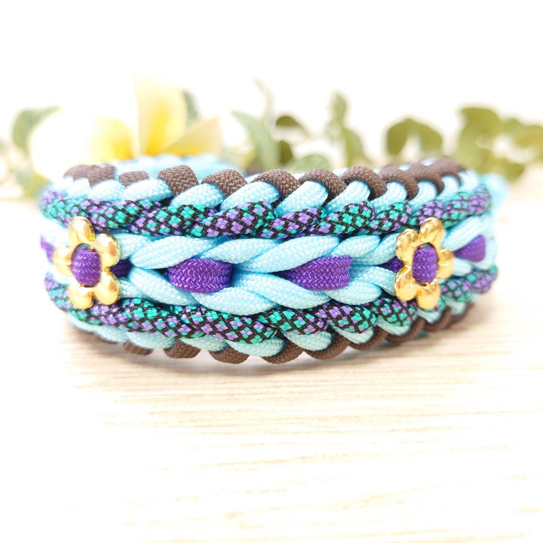 パラコード　首輪　幅広　太め　ハーフチョーク　ゴールドフラワー 中型犬　№88