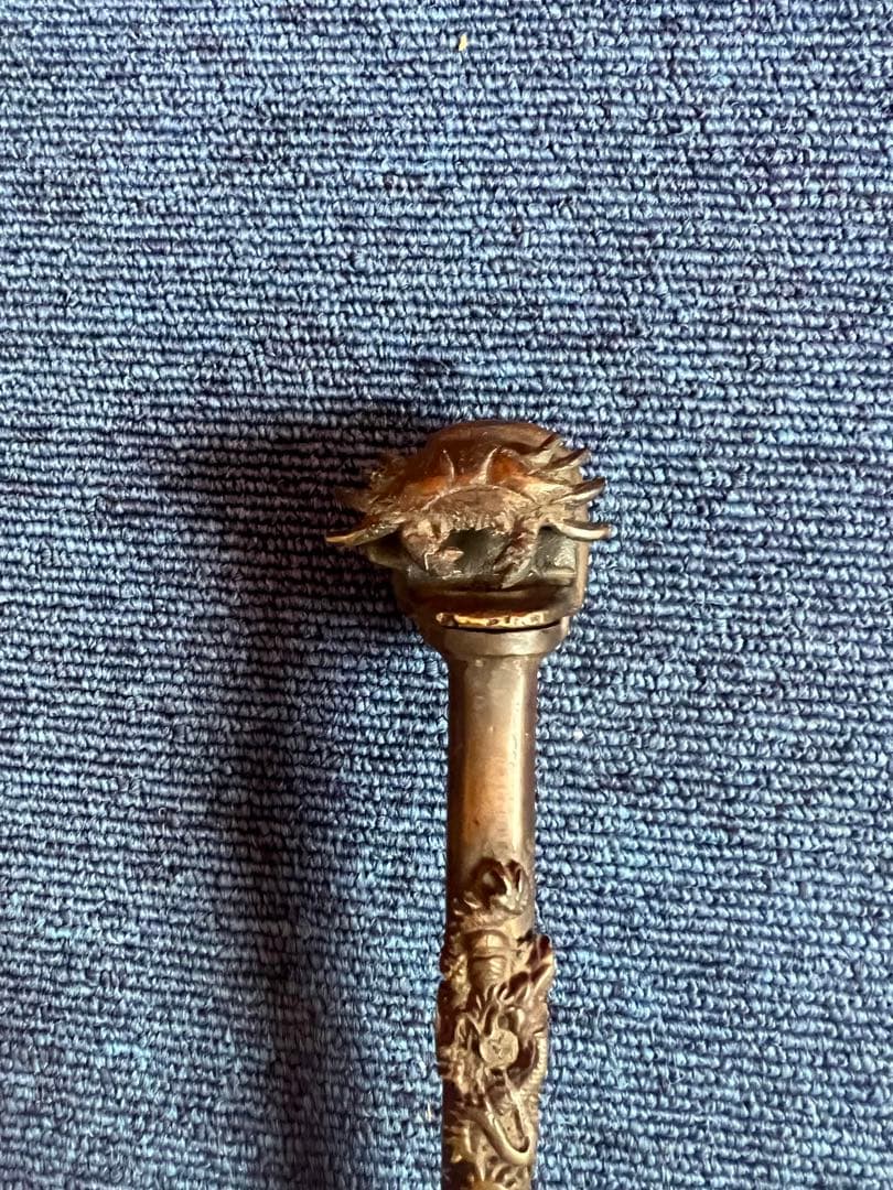 1192  銅製　カニ　龍文　矢立　墨壺　提げ物　書道具　文房具　骨董品