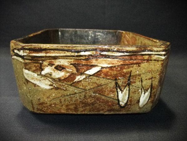 織部 四方 布引 菓子鉢 葵窯「二代春二」加藤春二 共布