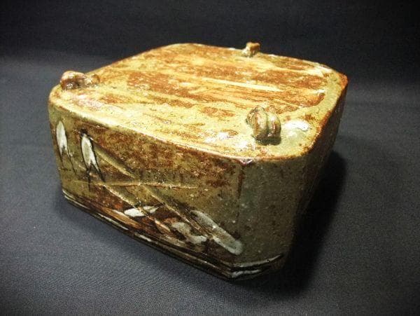 織部 四方 布引 菓子鉢 葵窯「二代春二」加藤春二 共布