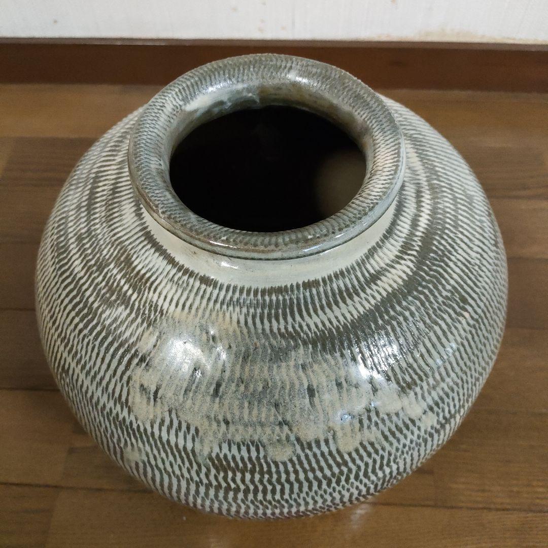 \"未使用\"小鹿田焼　飛び鉋 飴釉大壺 花瓶