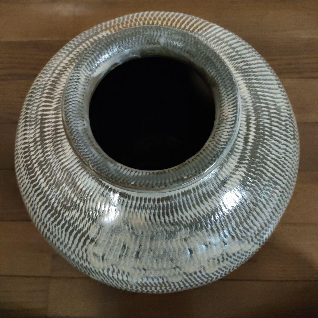 \"未使用\"小鹿田焼　飛び鉋 飴釉大壺 花瓶