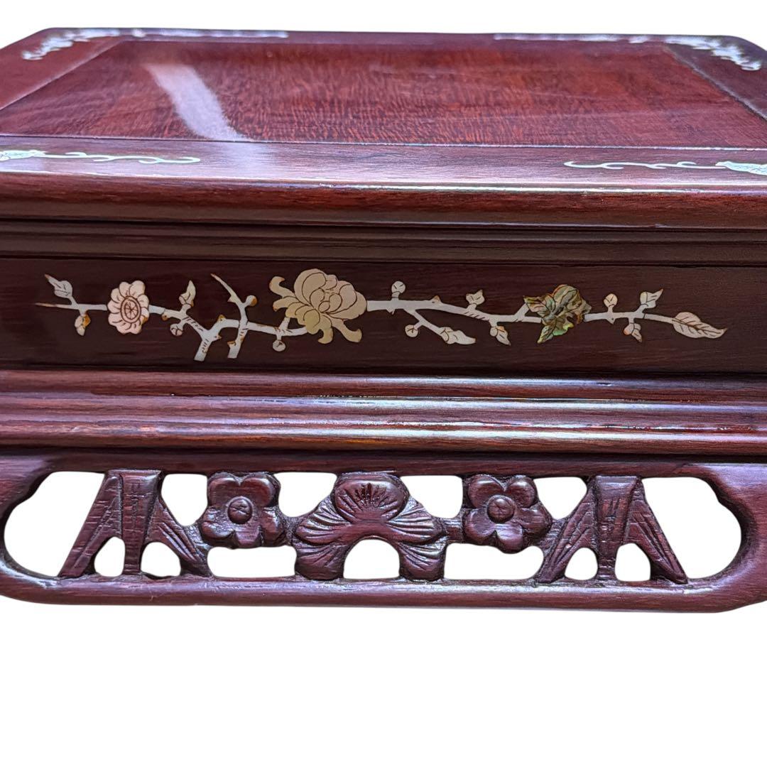 高級唐木 花台 螺鈿細工 透かし彫り 床の間 和インテリア 華道 飾り台