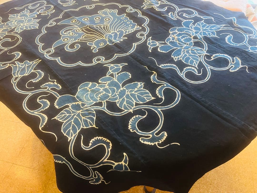 明治時代の筒描　揚羽蝶✴︎藍染タペストリー