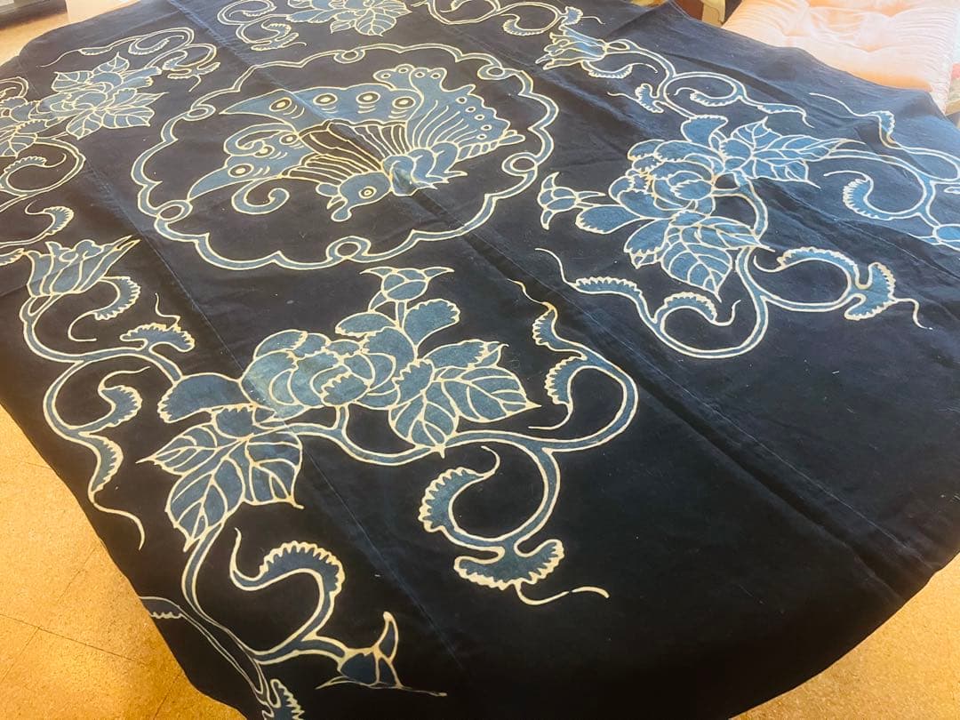 明治時代の筒描　揚羽蝶✴︎藍染タペストリー