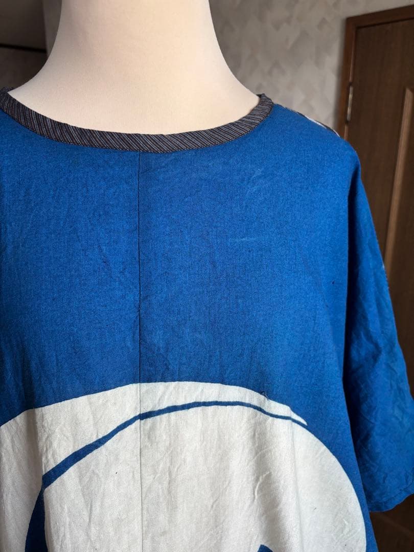 家紋　大幕　風呂敷　ドロップポケットワンピース　前後同型　藍染木綿