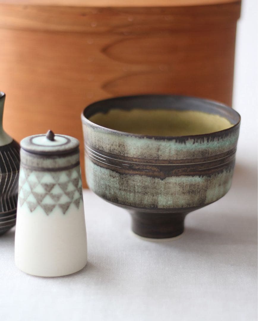 小関康子さん|高台茶碗 青緑色 陶器