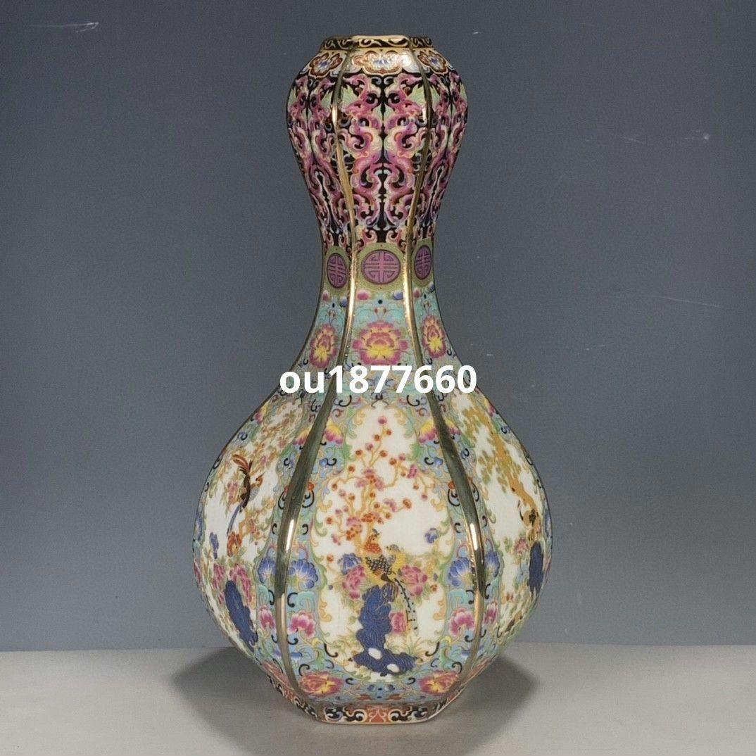 パステル琺瑯彩蒔花蒜頭瓶 景徳鎮 陶磁器 装飾品 現代工芸品 美術品 置物