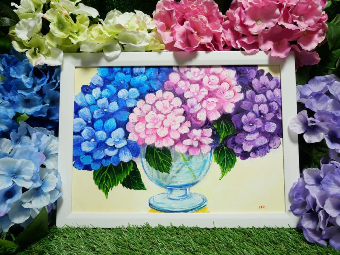油絵 絵画 【紫陽花の花】