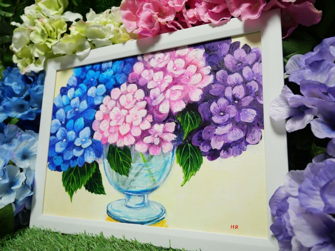 油絵 絵画 【紫陽花の花】