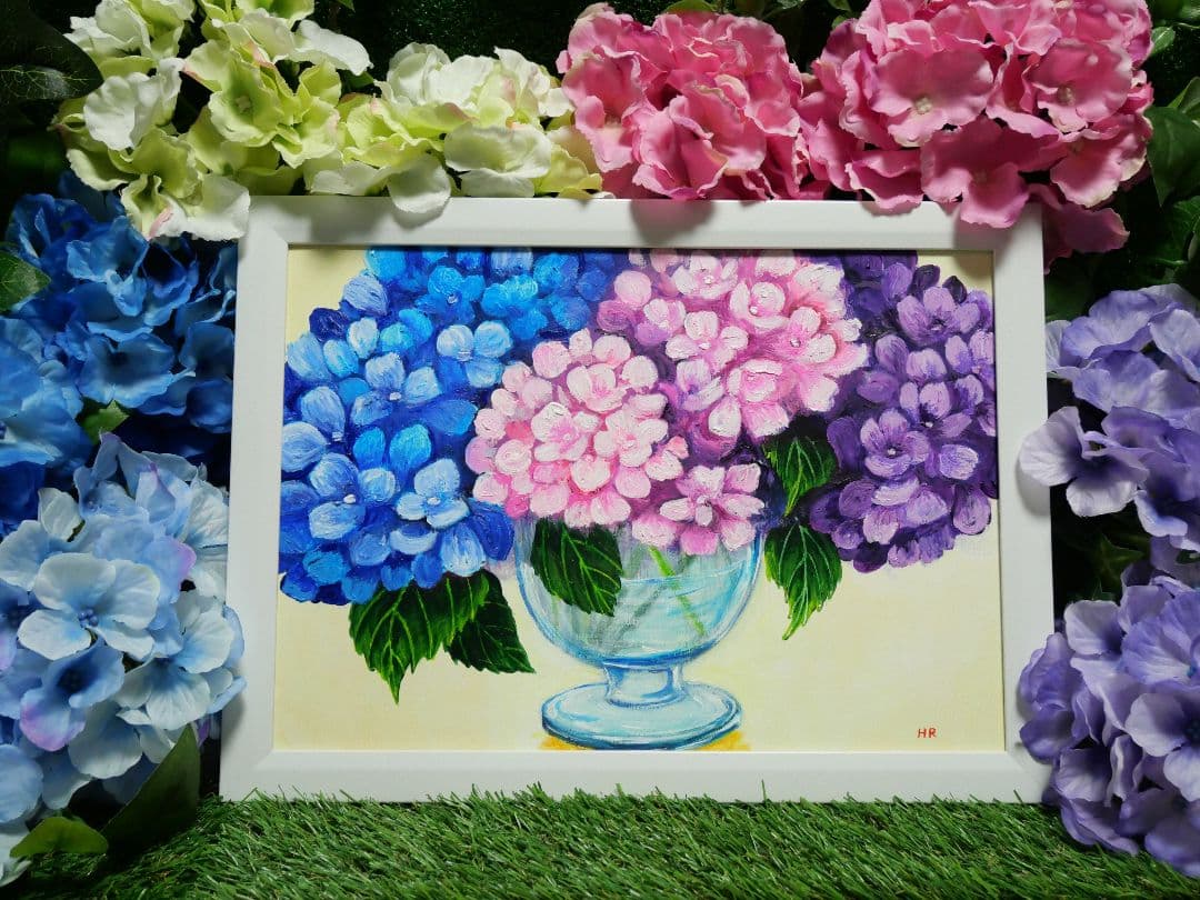 油絵 絵画 【紫陽花の花】