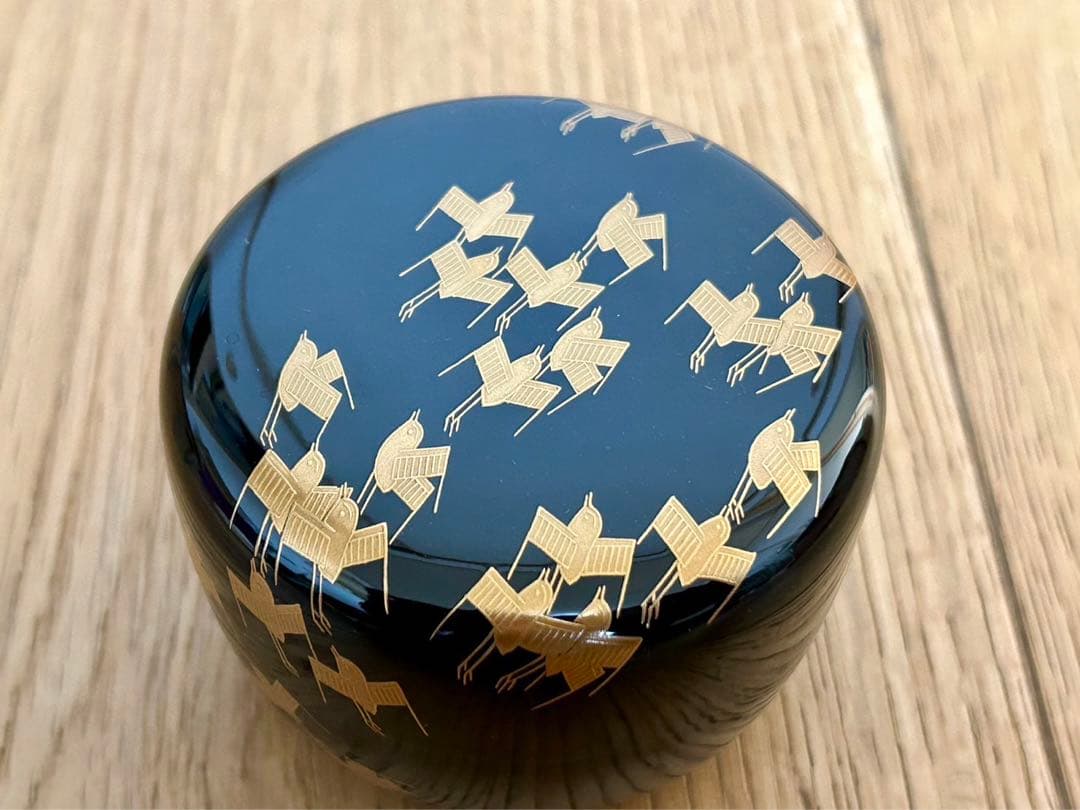 状態良好　田崎昭一郎作品　千鳥蒔絵平棗　天然木　漆器