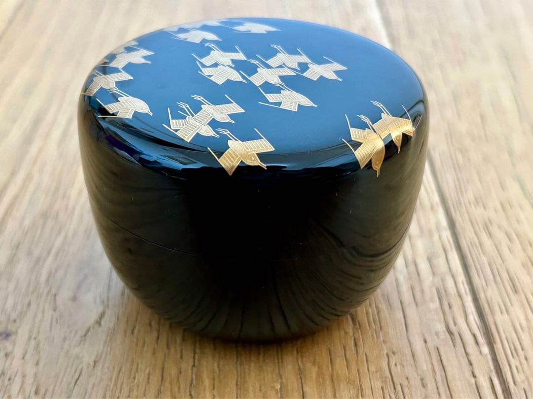 状態良好　田崎昭一郎作品　千鳥蒔絵平棗　天然木　漆器