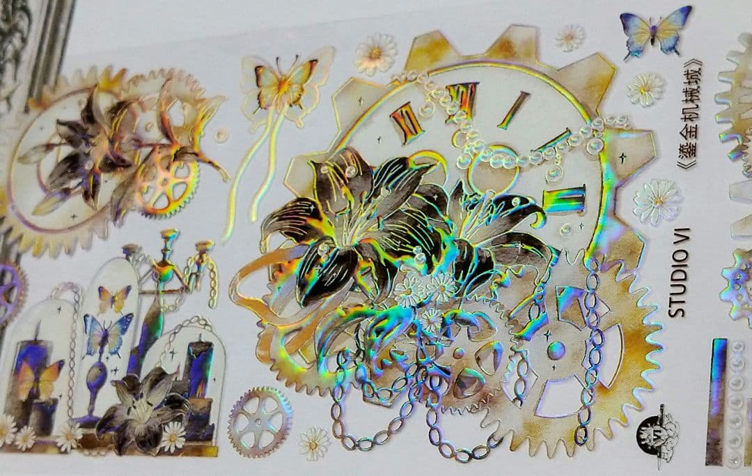 のこり１✩SALE✩J194＃鎏金机械城黑百合(虹光)切売海外人物装飾マステ女子