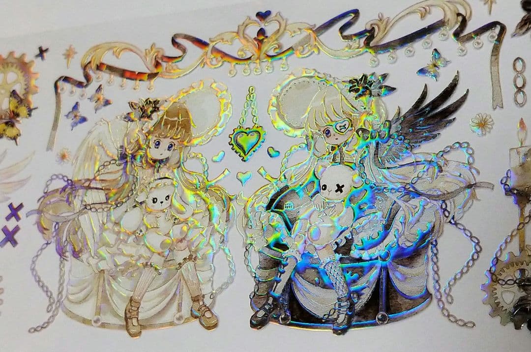 のこり１✩SALE✩J194＃鎏金机械城黑百合(虹光)切売海外人物装飾マステ女子