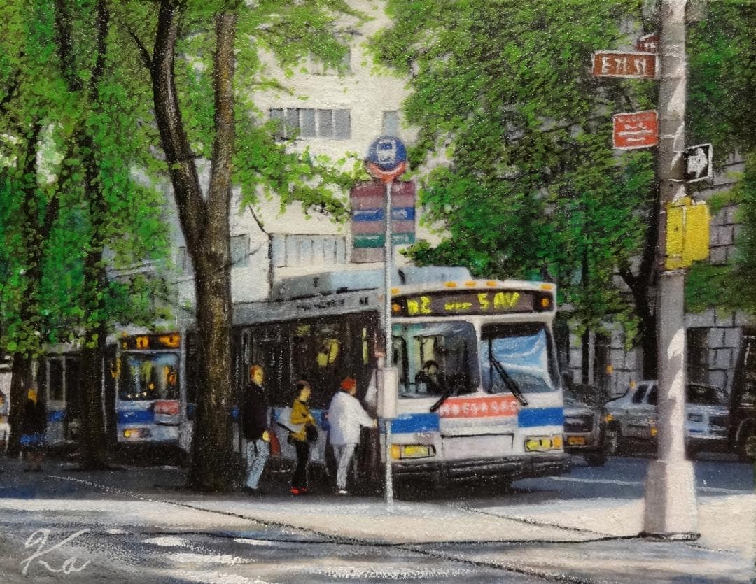 上鈴木正一 油彩画 0号『バスストップ』新作原画 超・超・超オススメの作品です!