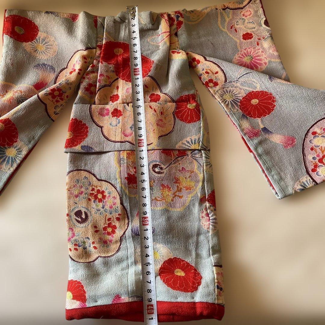 パンダ　古布　江戸縮緬　13号　人形の着物　八稜鏡　103107