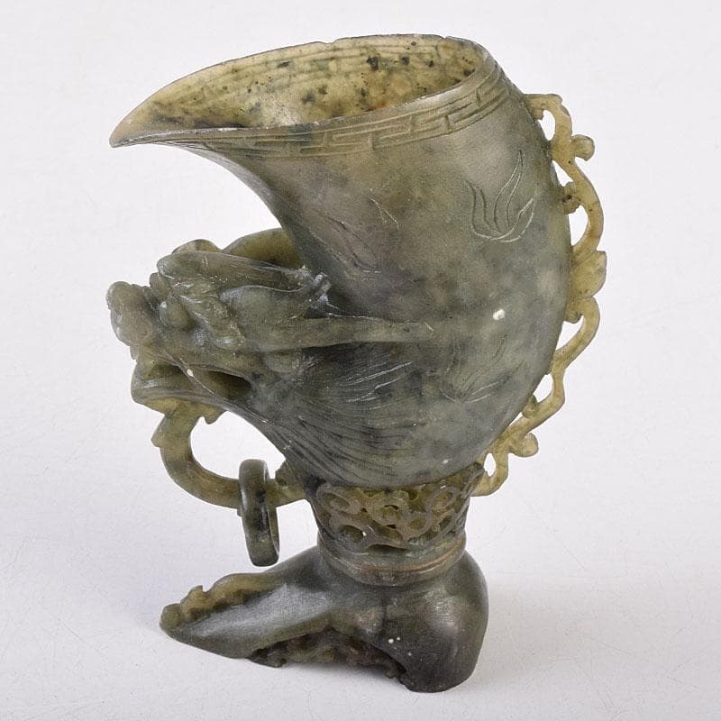 中国　玉石彫刻　龍刻　爵　V　R9036