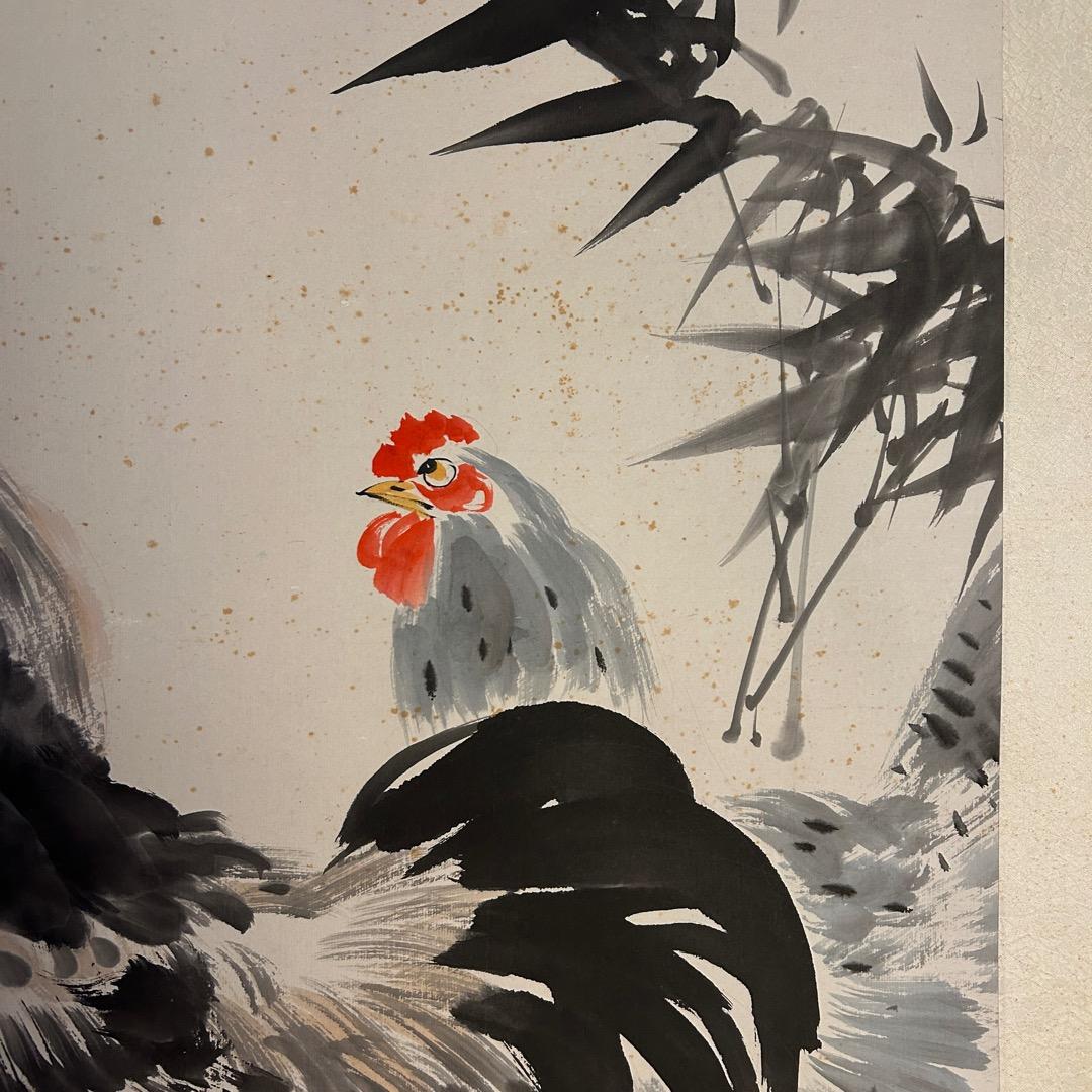唐逸 鶏図 掛軸 中国古美術 書画QS-6