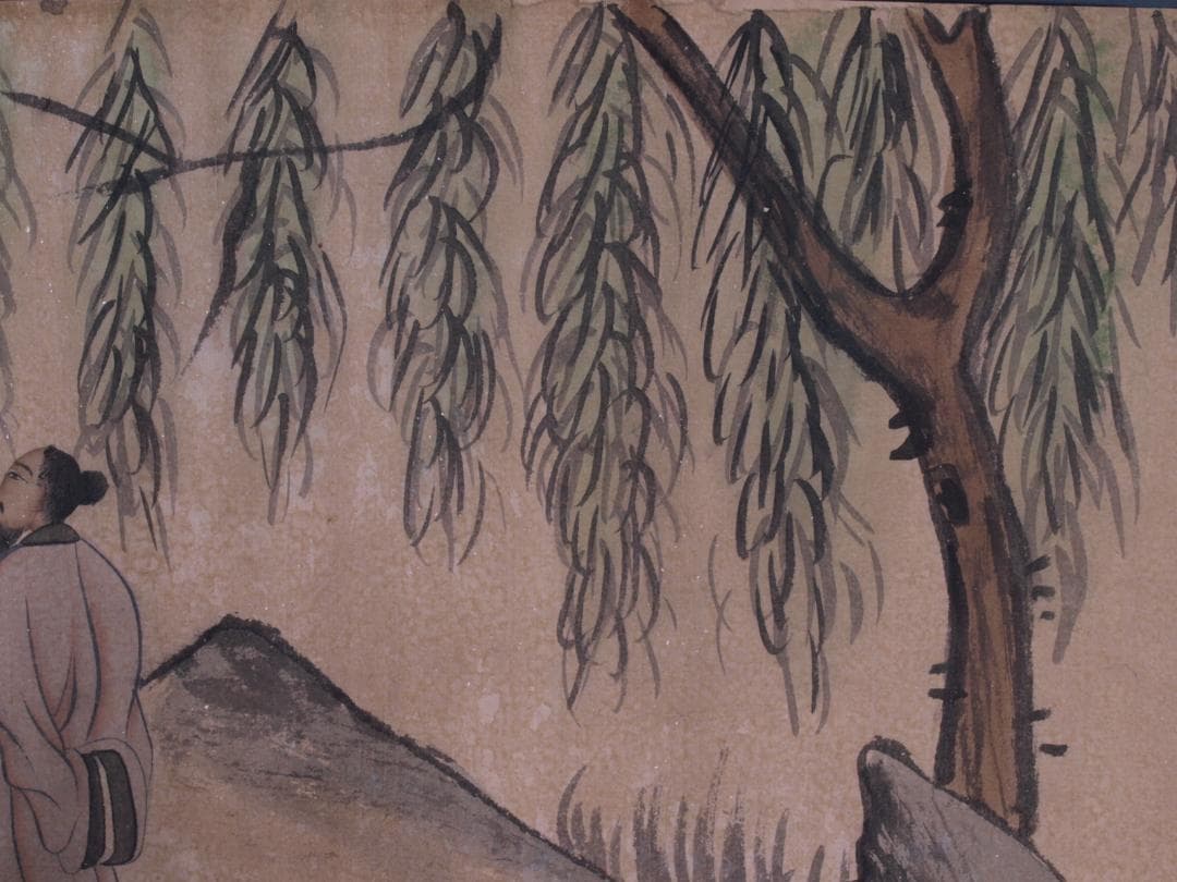 骨董 博物館共箱　中国清時代肉筆掛け軸　絵冊　群賢図 AK226A11-4