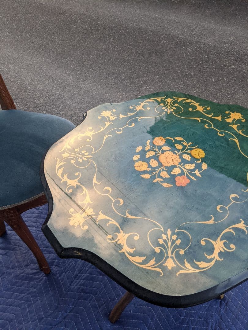 イタリア製　象嵌細工　サイドテーブル　コーヒーテーブルチェアセット　アンティーク