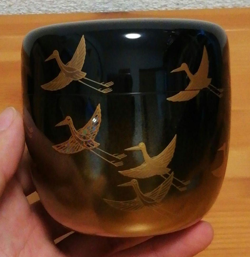 尋牛斎書付　松寛作　郡鶴　蒔絵　梨地　棗　共箱　茶道具