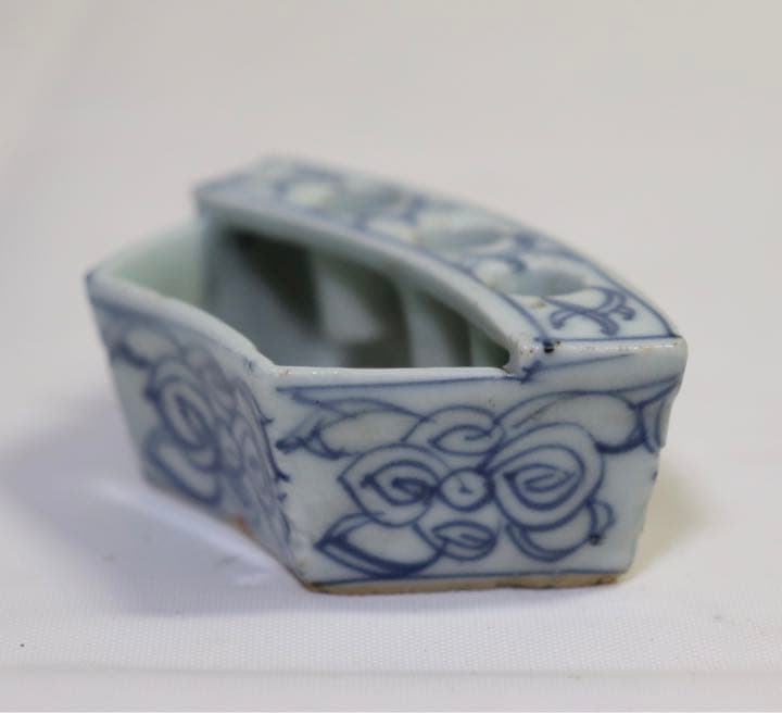 珍品　中国　清朝期　染付万年筆おきインク池　アンティーク1212