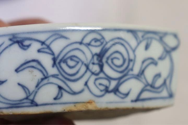 珍品　中国　清朝期　染付万年筆おきインク池　アンティーク1212