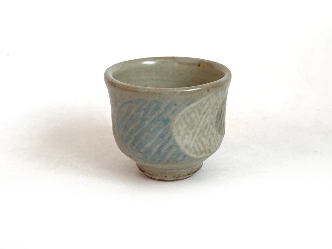 陶芸家　人間国宝　島岡達三　地釉縄文象嵌ぐい呑　酒器　酒盃　師　濱田庄司　共箱