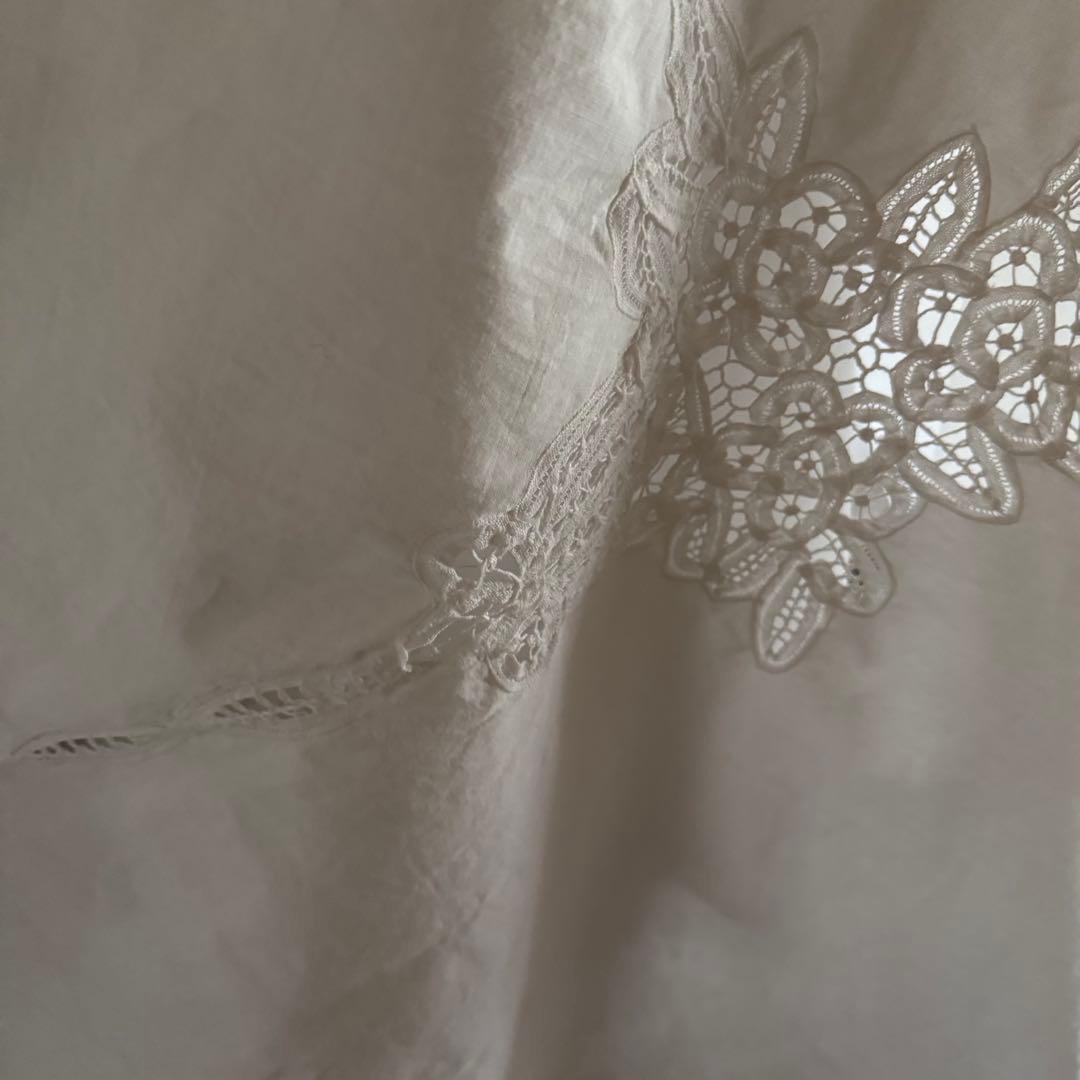 SALE❣️フランスアンティークஐ⋆* ふんわりバテンレースの花刺繍シーツ