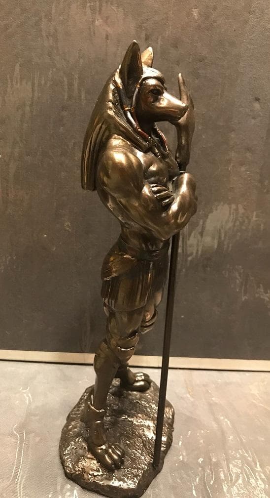 古代エジプト 28cm アヌビス神　 ブロンズ風　レジン立像　 置物