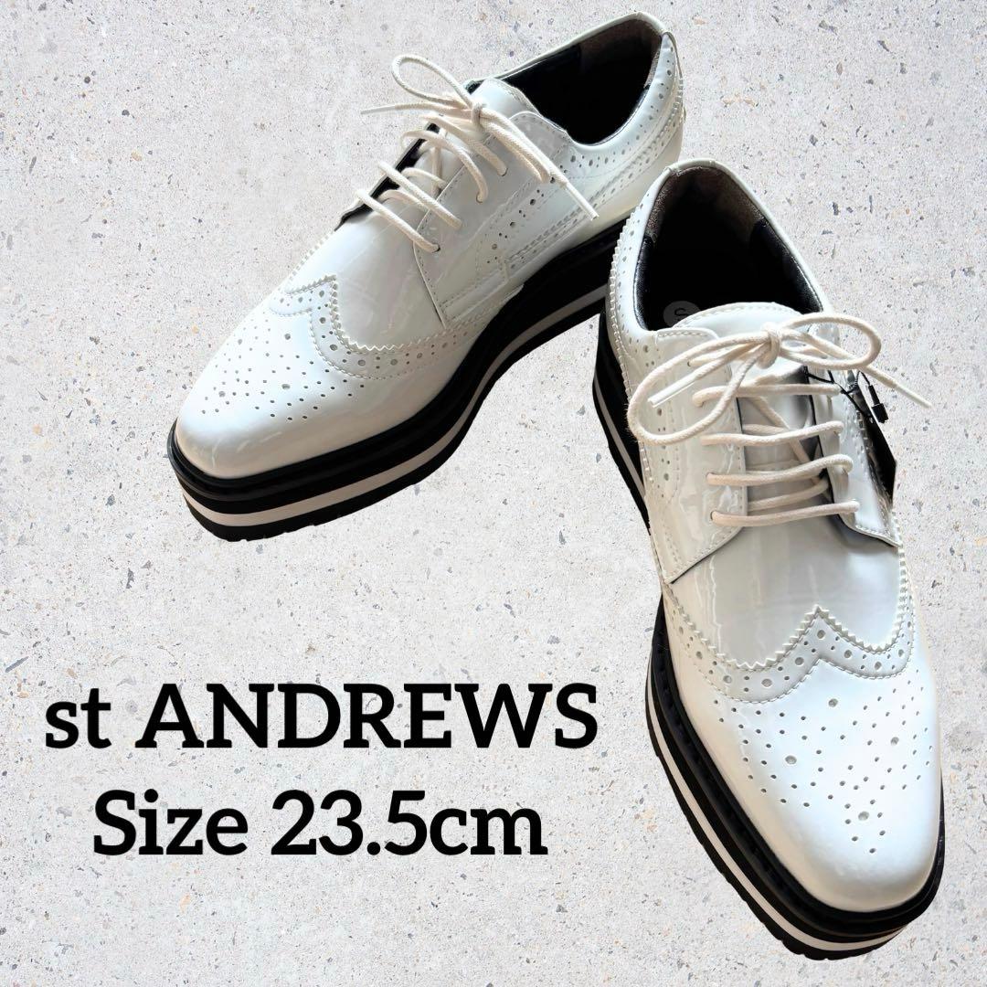 【未使用タグ付】St.ANDREWSゴルフシューズ エナメル厚底ウィングチップ