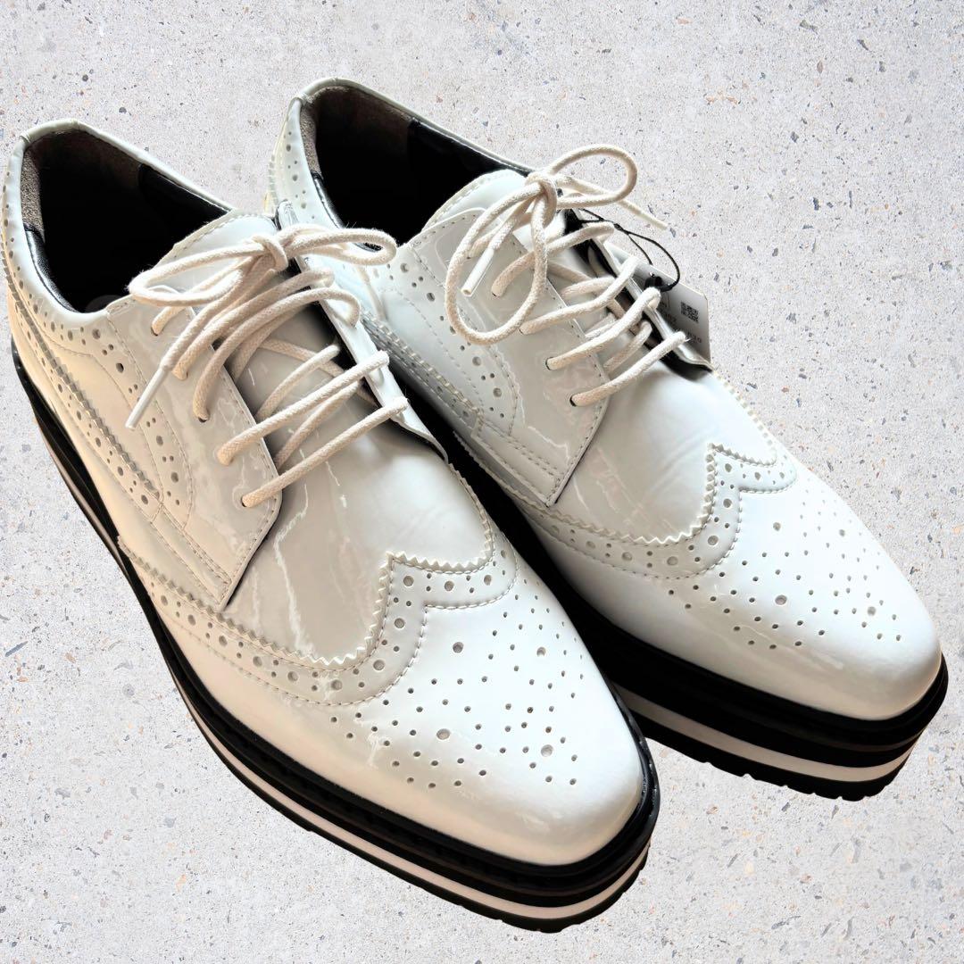 【未使用タグ付】St.ANDREWSゴルフシューズ エナメル厚底ウィングチップ