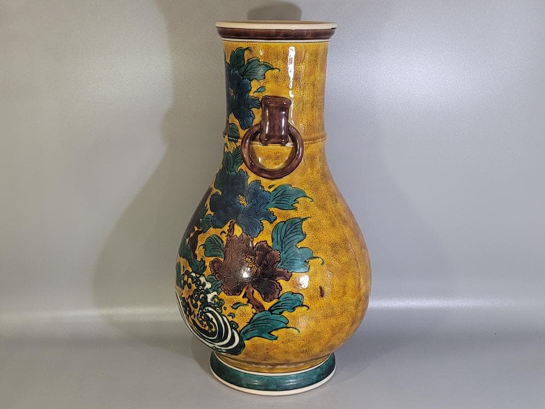 九谷 獅子牡丹 大きい花瓶 時代物