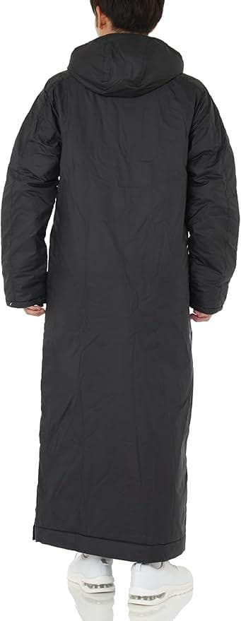 adidas フード付き ロングベンチコート ブラック