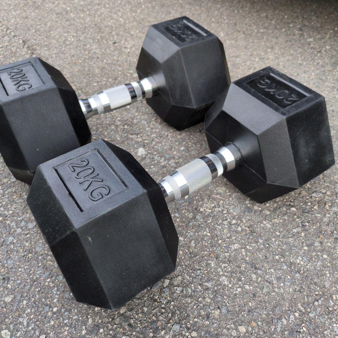 【美品】送料無料★ヘックスダンベル 20㎏ 2個セット ラバーコート