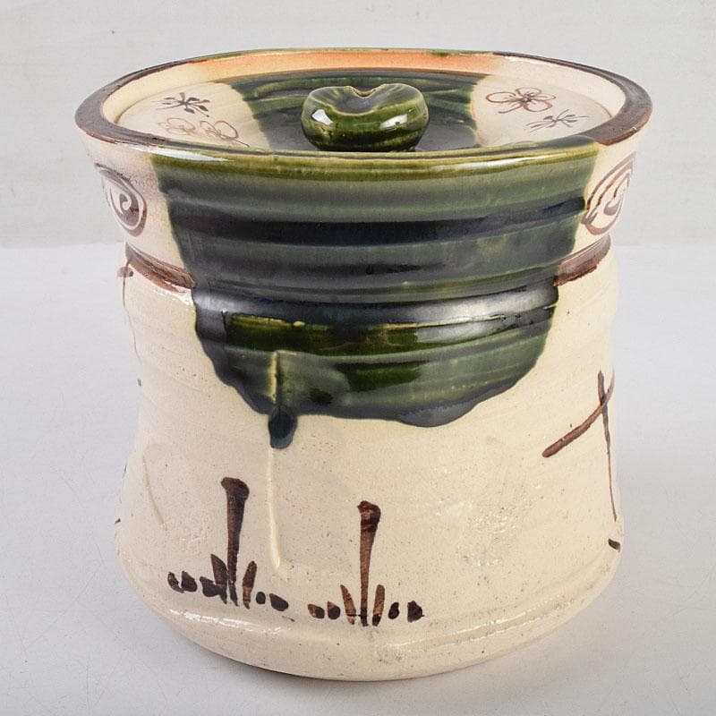 茶道具　人間国宝　荒川豊蔵作　織部　水指　共箱　M　R9156B