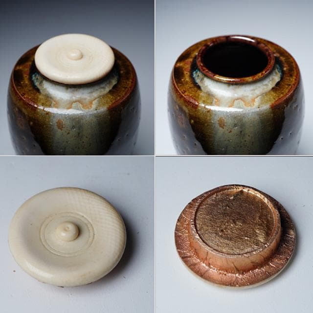 市野信水　丹波肩衝茶入　仕服：笹蔓緞子　共箱　茶道具　濃茶