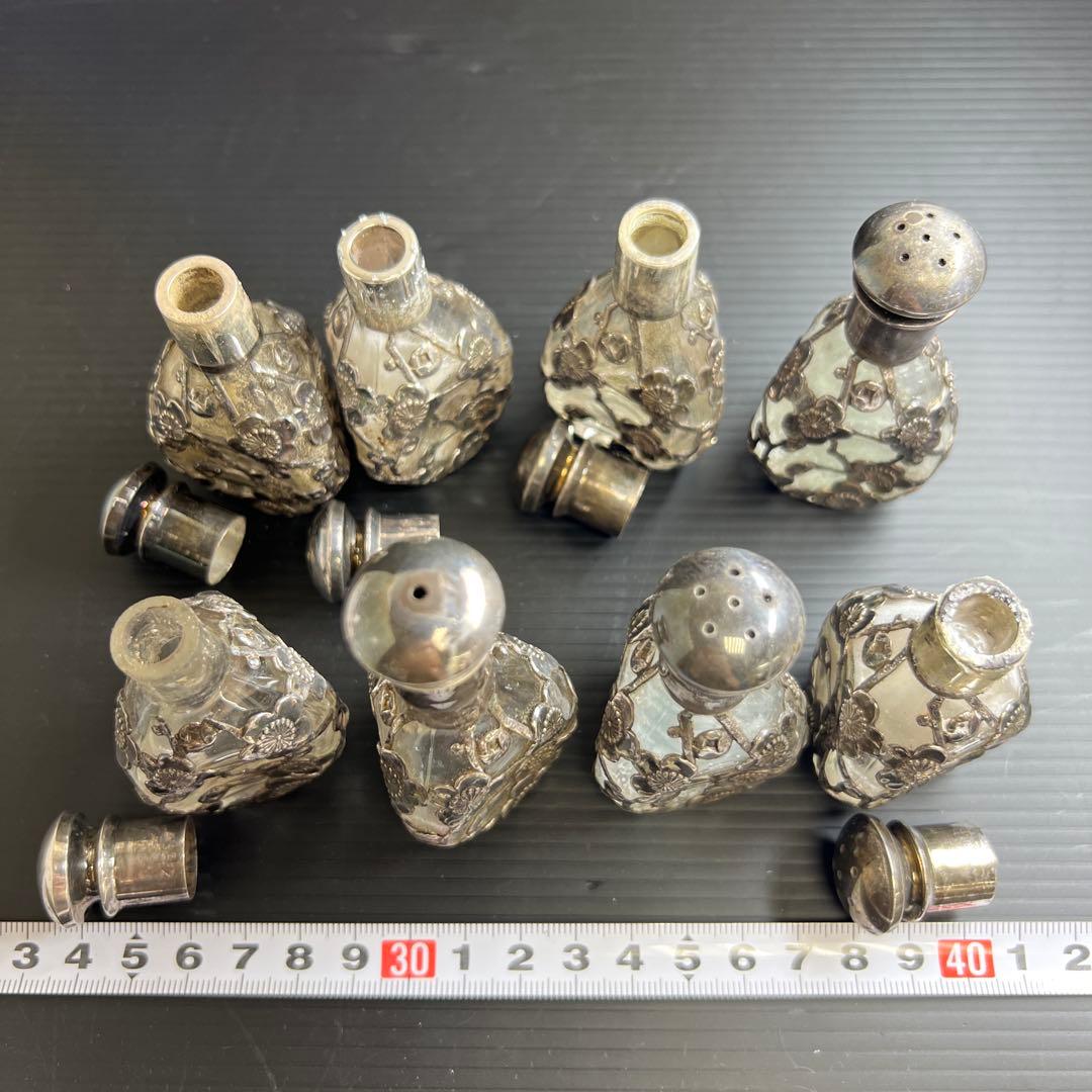 silver刻印　時代銀巻ガラス調味料入8点　東Y7-0905⭐︎2Fトカオ