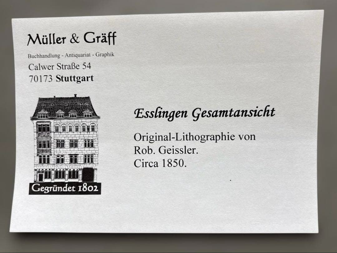 エスリンゲン全景 R.ガイスラーによる1850年頃のオリジナルリトグラフ