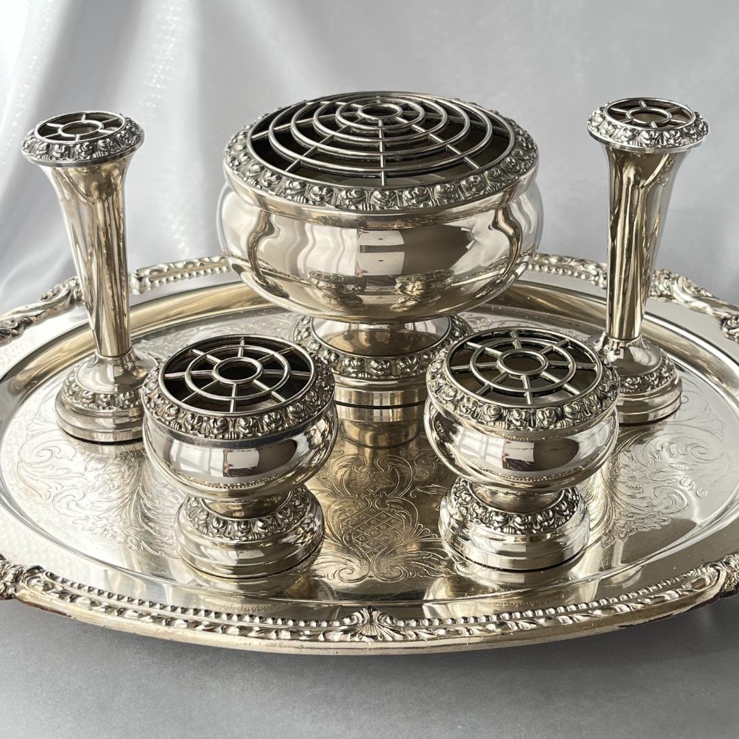 【IANTHE】ローズボウルバラ / 薔薇の花器セット　5点【シルバープレート】