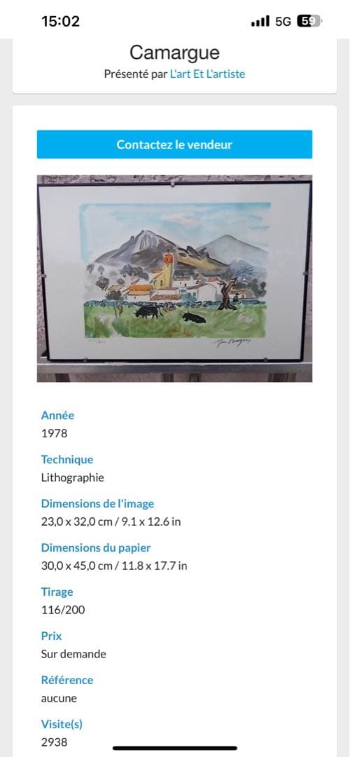 イヴ・ブライエ　リトグラフ　牛達の村