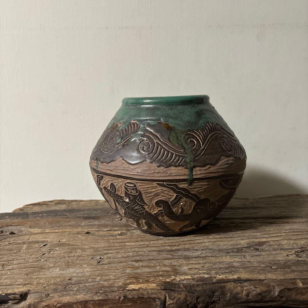 琉球古典焼　壺　古民芸.やちむん.壺屋焼.古道具.骨董品.アンティーク　検:李朝