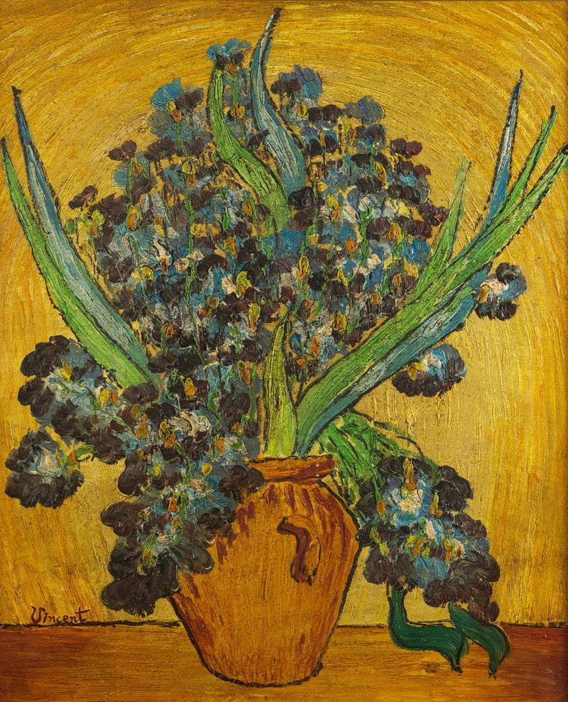 ヴァン・ゴッホ　油彩　肉筆『アイリス』表サイン　鑑定証　F12号　額装　b626