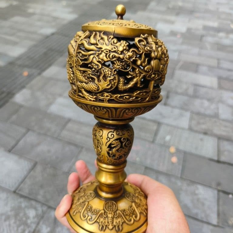 銅 細工 透かし彫り 双龍香炉 銅香炉 仏具 茶道具 香道具 工芸品 置物