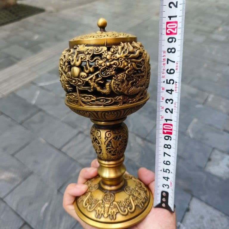 銅 細工 透かし彫り 双龍香炉 銅香炉 仏具 茶道具 香道具 工芸品 置物
