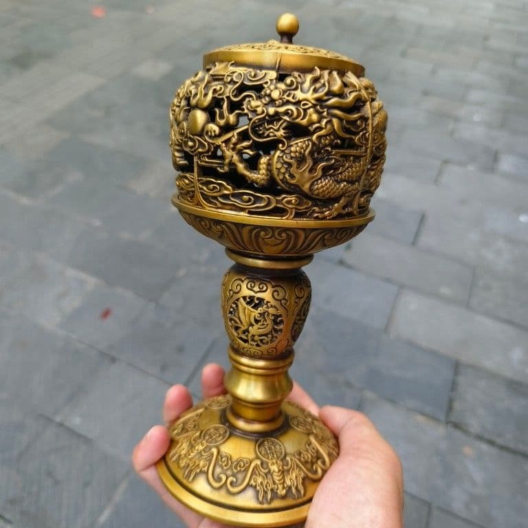 銅 細工 透かし彫り 双龍香炉 銅香炉 仏具 茶道具 香道具 工芸品 置物