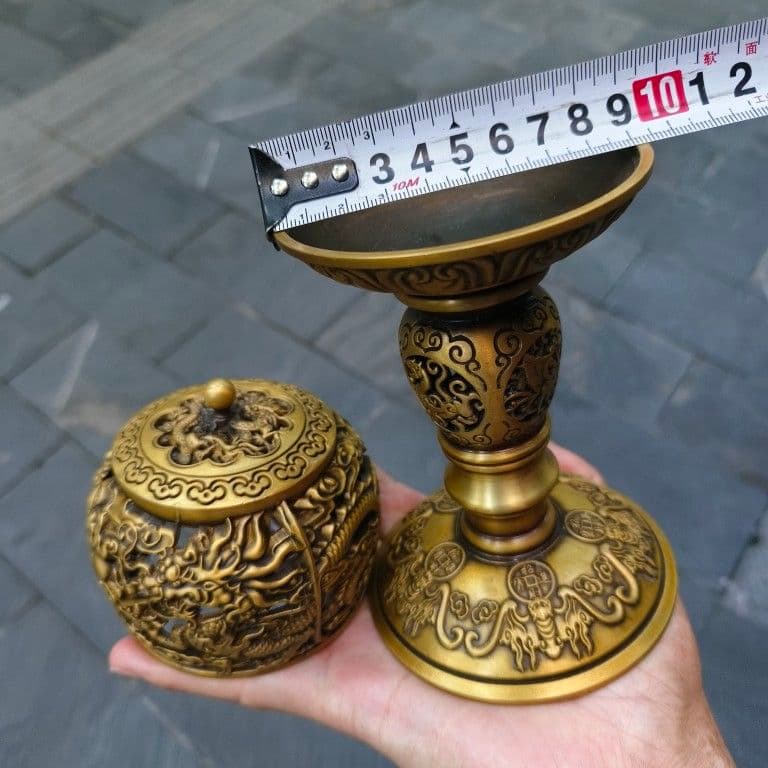 銅 細工 透かし彫り 双龍香炉 銅香炉 仏具 茶道具 香道具 工芸品 置物