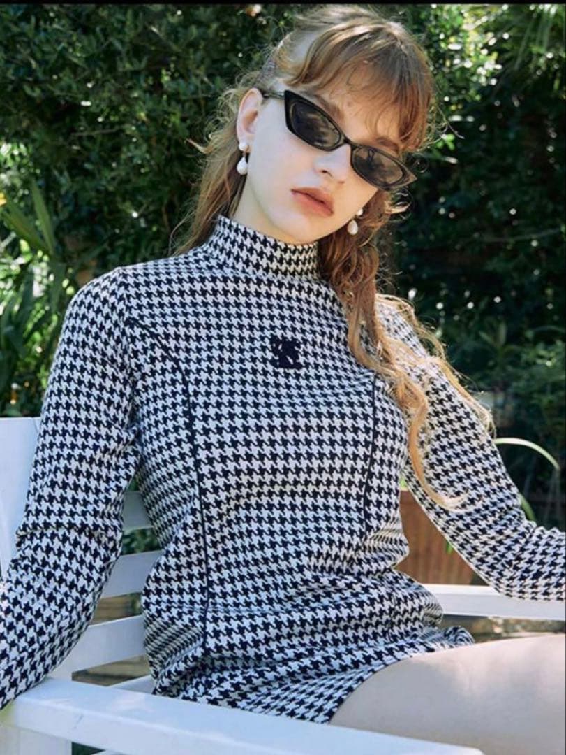 EIMYGOLF 千鳥 ハイネック 長袖 ミニワンピース